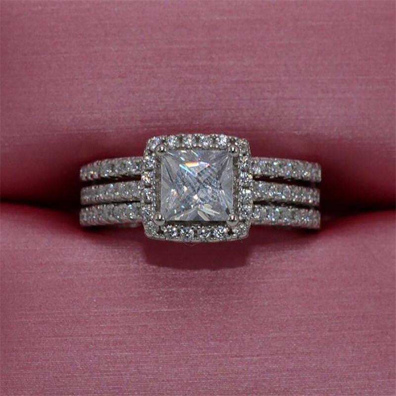 

Sparkling Luxury Jewelry 925 Sterling Silver Emerlad Cut White Topaz CZ Diamond Eternity Gemstones Women Wedding Engagement Band Ring Gift