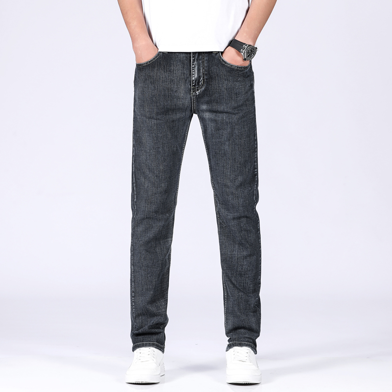 

Men's Large size Jeans Business Fashion Straight Loose Blue Dark grey Stretch Denim Leisure Trousers Classic Men Plus Size 44 46