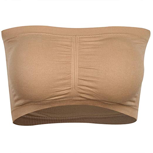 

Women's Bra Padded Strapless Brarette Soft Seamless Bandeau Tube Top, Red;black