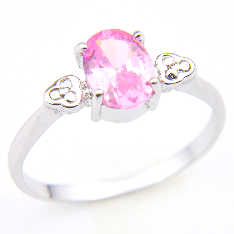 

Luckyshine Girl Gift Rings Pink Oval Kunzite Gem Rings 925 Sterling Silver Plated Popular Rings displays R0130