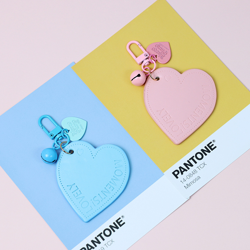 

Korean Heart-shaped PU Keychain Wireless Headset Protective Sleeve Sweet Bell Pendant Leather Tassel Couple Car Accessories