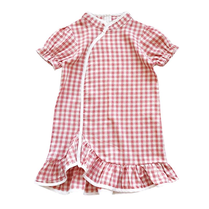 

summer Girl Dress 2020 Toddler Baby Kids Girls Floral Plaid Cheongsam Chinese Style Princess Dress Autumn Spring Kids Dresses, Green