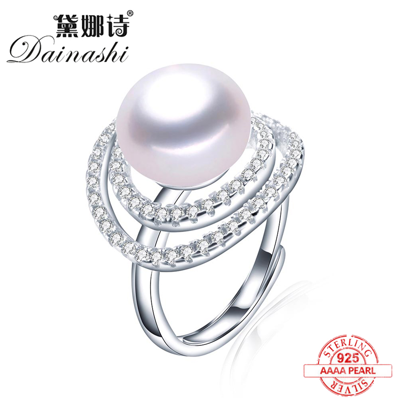 

Cluster Rings 2021 Big Size Natural Freshwater Pearl Ring For Women Fashion CZ 925 Sterling Silver Jewelry White Pink Purple