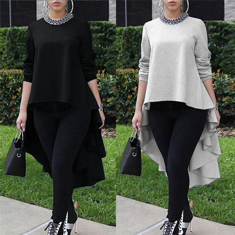 Women Blouse Shirt Tops Asymmetrical Sleeve Long High Low Size Waterfall Plus US