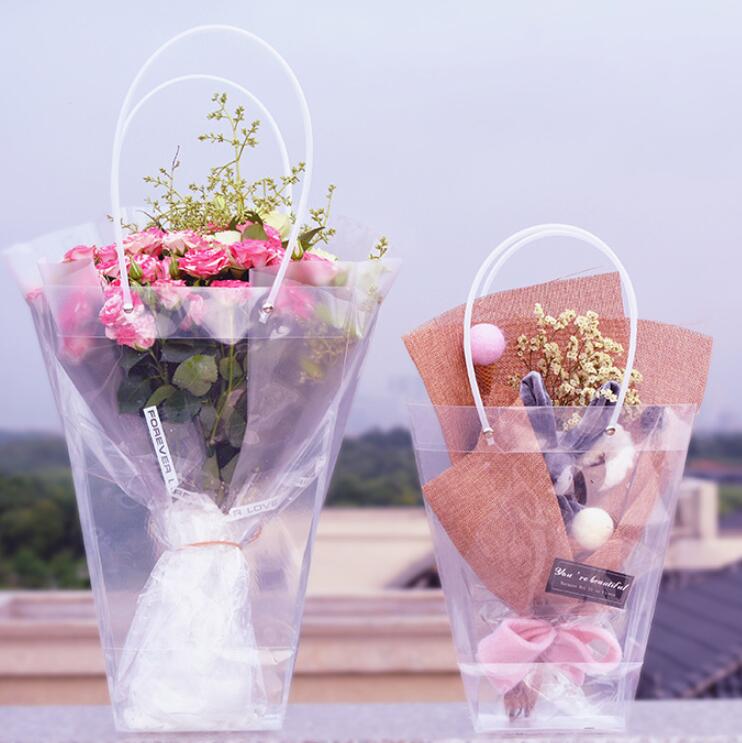 

Trapezoidal Transparent Gift Bag Plastic Storage Handbag PVC Flower Bags Shop Package Bags Party Holiday Flowers Handbags GGA2565, As pic