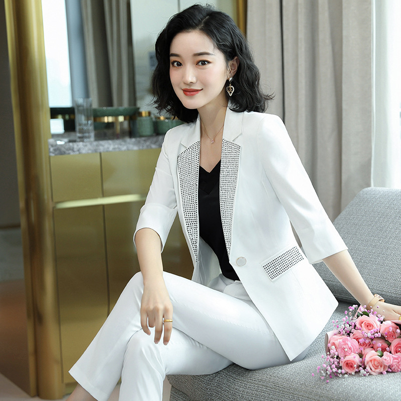 

Work Pant Suits 2 Piece Set for Women Business interview suit set uniform slim Diamond Blazer Nine pants Office Lady suit, Blazer and pants