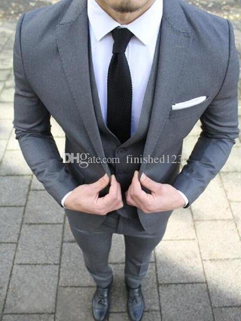 

Very Good One Button Gray Groom Tuxedos Peak Lapel Men Suits 3 pieces Wedding/Prom/Dinner Blazer (Jacket+Pants+Vest+Tie) W572, Same as image