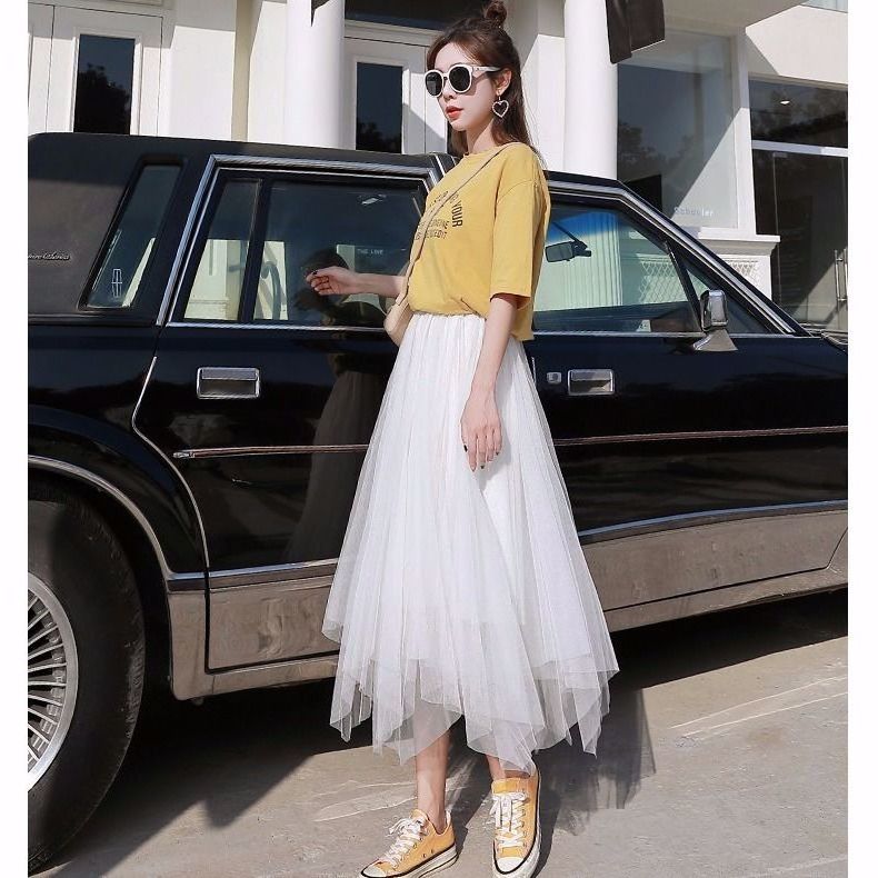 

Mesh Skirts For Womens Skirt Lace Tulle Bouffant Puffy Skirt Fashion Tutu Skirts Spring Summer Elastic Black Pink
