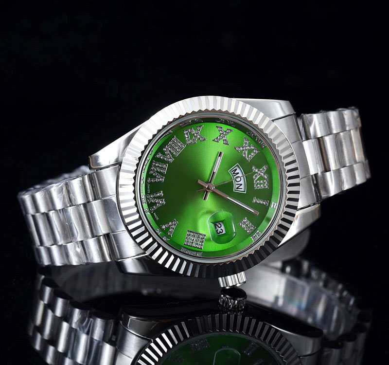 

2019 Roman Numerals Mens Watches Double Calendar Stainless Steel Wristwatches Waterproof Cool Cheap Men Watch Gift
