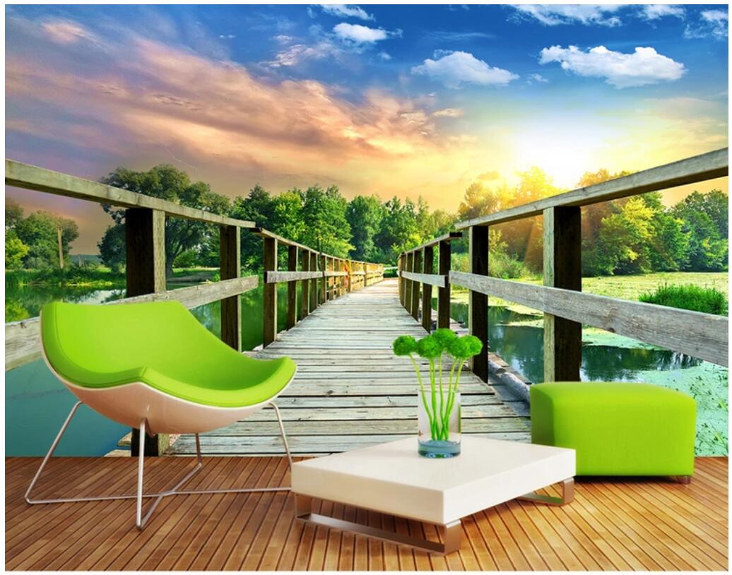 

WDBH 3d wall paper for living room custom photo Wooden bridge corridor 3D landscape home decor 3d wall murals wallpaper for walls 3 d, Non-woven wallpaper
