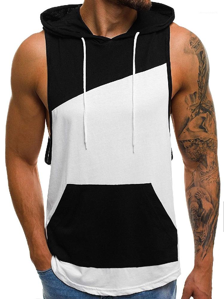 Tops Nouveau Hommes capuche Patchwork Tanks été manches Fitness Plus Taille 2XL T-shirts Réservoir Tops
