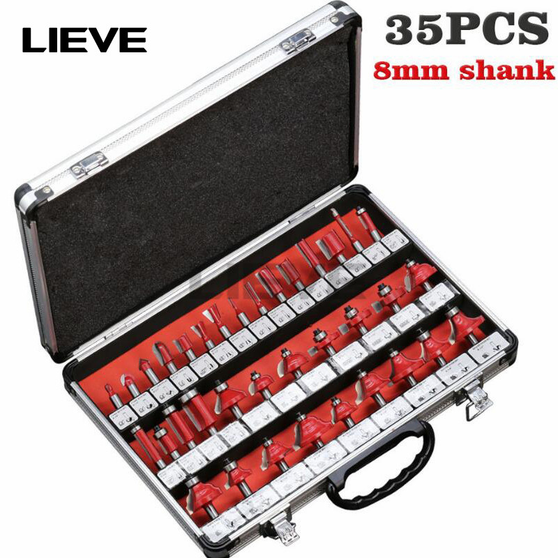 

35PCS 8mm Shank Tungsten Carbide Router Bit Set Wood Woodworking Cutter Trimming Knife Forming Milling Carving Cutting Tools