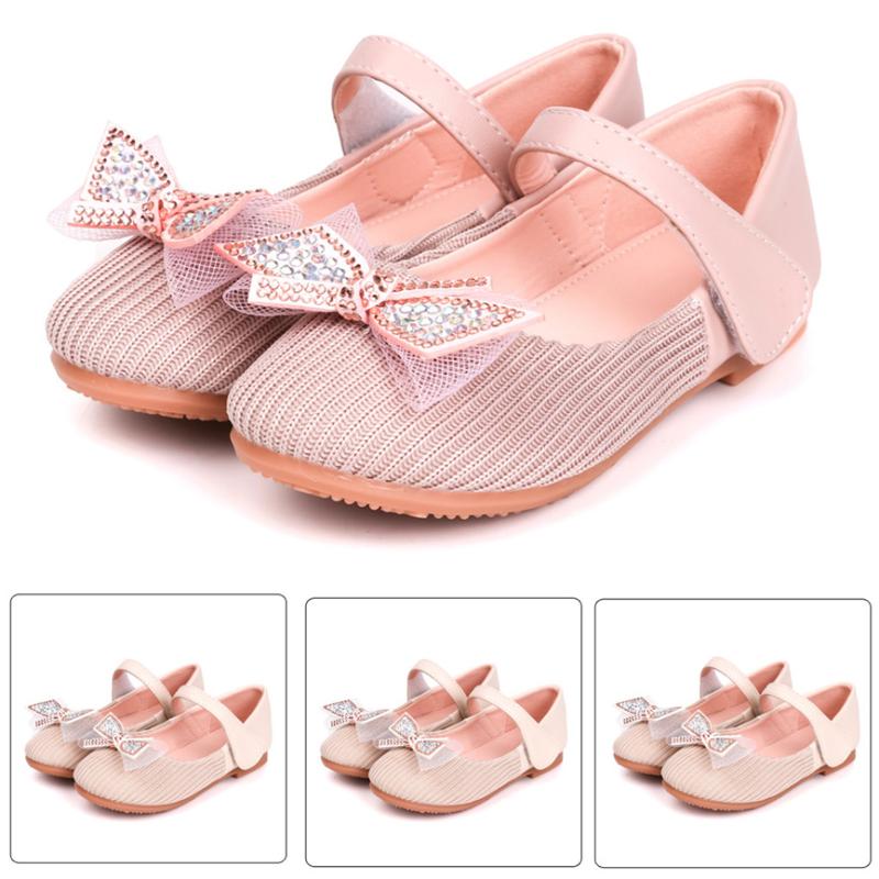 

Children Shoes Girls Fashion Girl Flat Shoes Pearl Bowknot Sweet Princess Shoe Student Soft Bottom Dance Performance, Pink