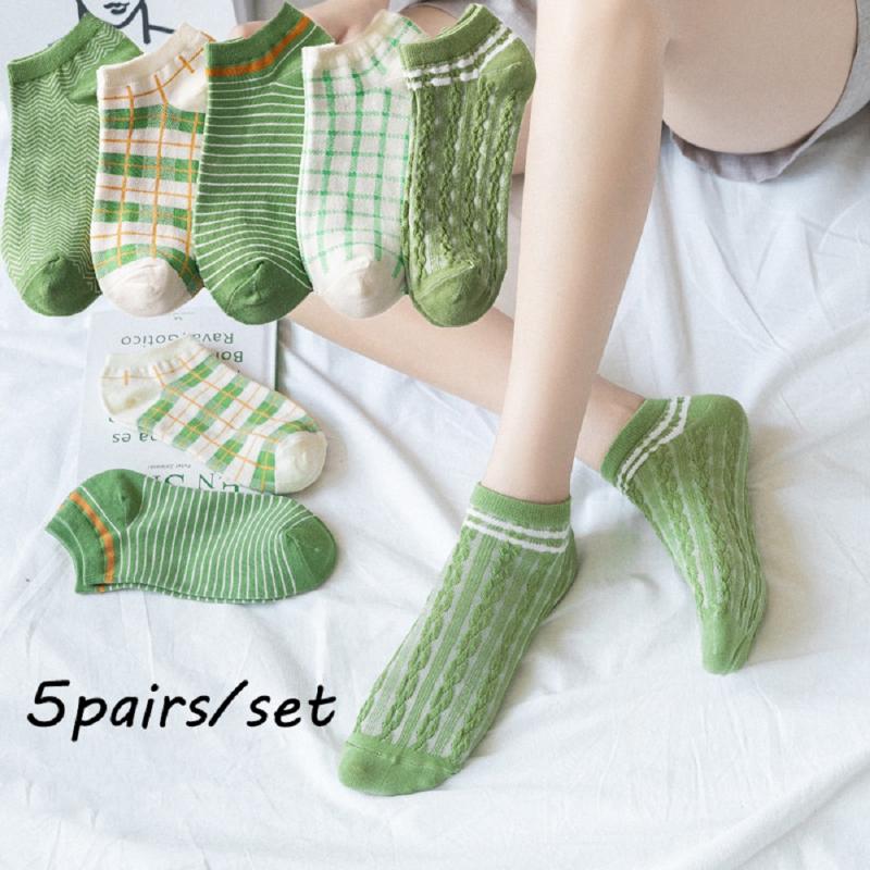 

5pairs/set Women Breathable Tripe Sports Short Ankle Socks Fashion stripe Cotton Socks Invisible Non-Slip Boat Sock, Beige