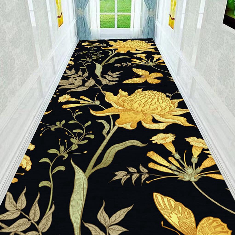 

3D Gloden Flower Printing Area Rugs Corridor Hallway Long Carpets Bedroom Living Room Kitchen Bathroom Anti-Skid Floor Door Mat, Carpet1