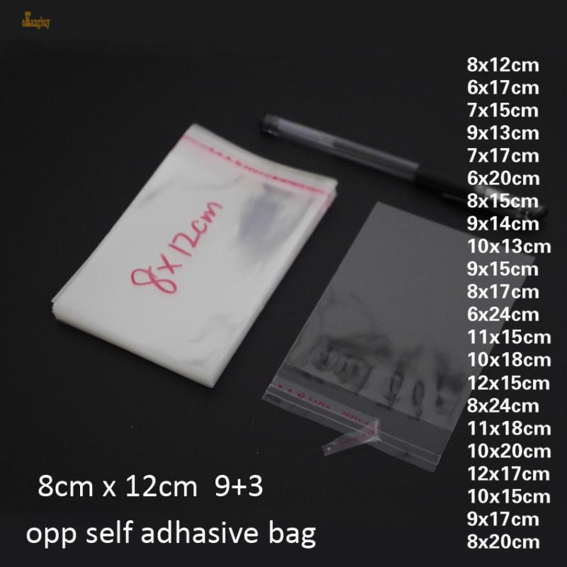 

Transparant Resealable BOPP/ Cellophane Plastic gift packing Bags 8x12cm(9+3) packaging pockets Self Adhesive Sealed free ship