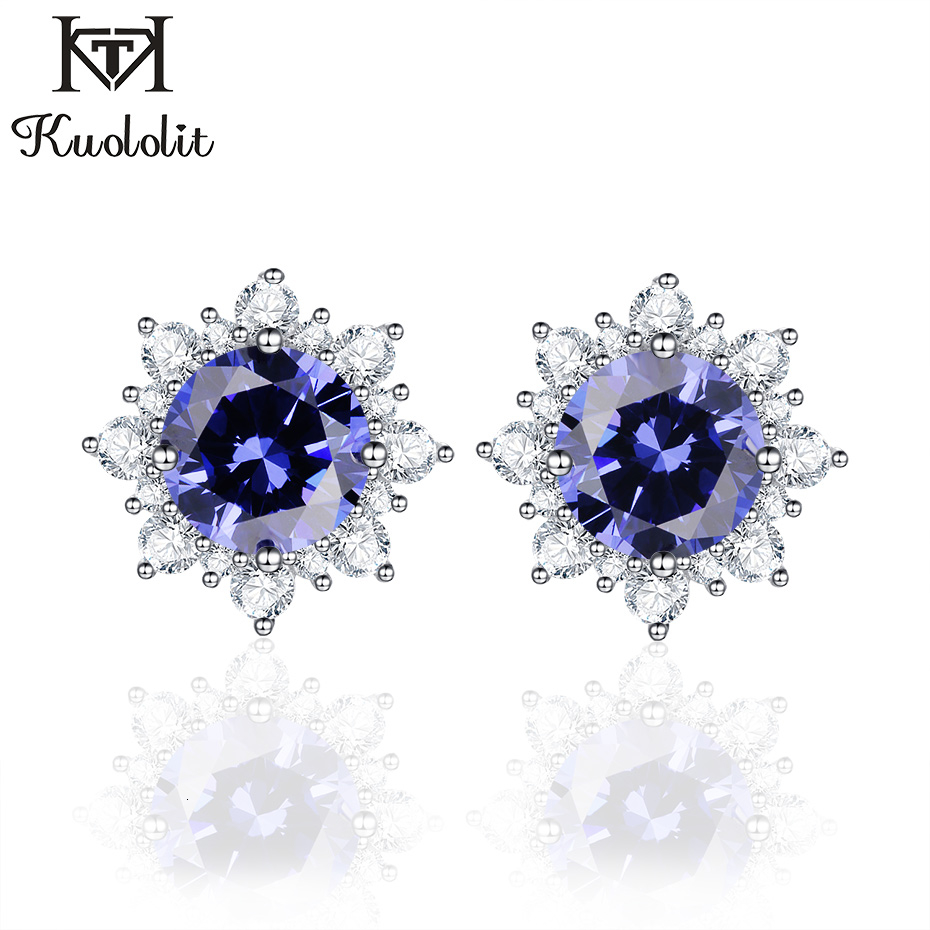 

Kuololit Stud Earrings For Women 100% Solid 925 Sterling Silver Created Tanzanite CZ Christmas Jewelry Engagement Gift Fashion CJ191209