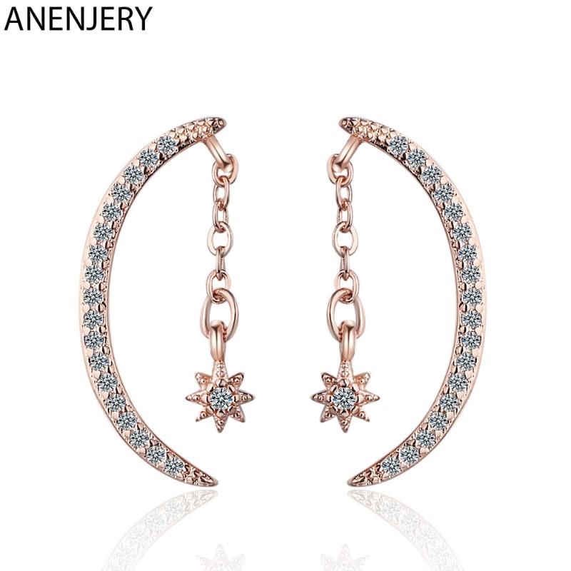 

Dangle & Chandelier ANENJERY 925 Sterling Silver Symmetric Moon Stars Earring For Women Funny Party Jewelry Accessories Gift Drop S-E1037