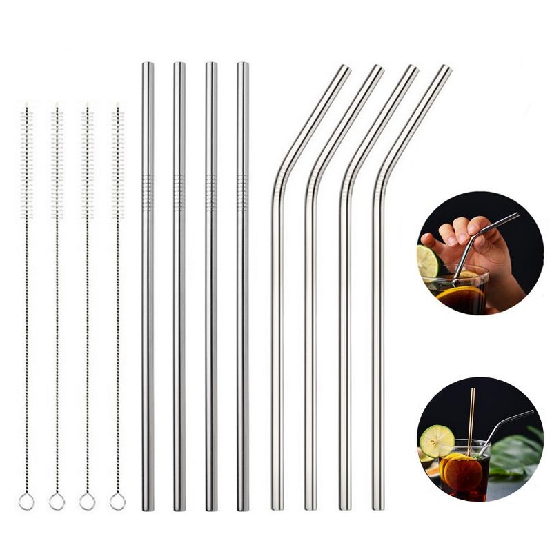

100pcs Stainless Steel Straw Steel Drinking Straws 8.5" Reusable ECO Metal Drinking Straw Bar Drinks tool Cleaning brush DHL Free shipping