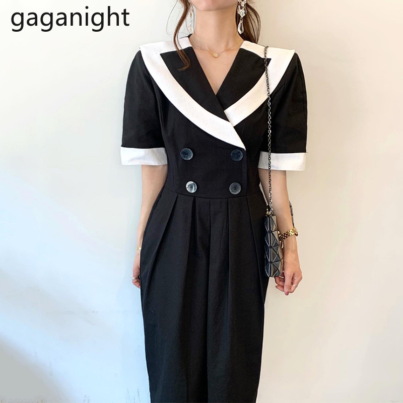 

Gaganight Elegant Women Bodycon Maxi Black Dress Office Lady Chic Fashion Summer White Dresses Korean A Line Button Vestidos