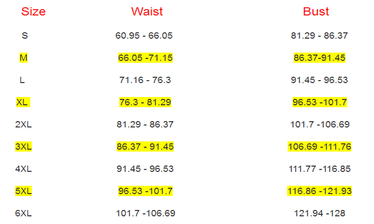 Corset Size Chart