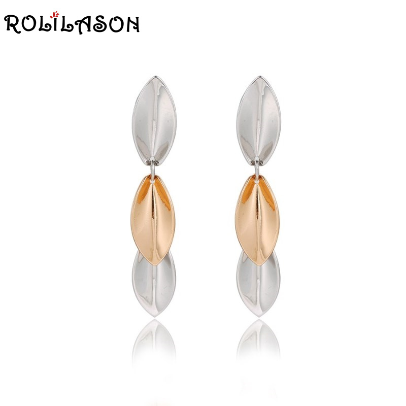 

Dangle & Chandelier ROLILASON Leaf Shape Gold Long Earrings Spring Carnival Fashion Anniversary Gift For Women Exclusive JE1175