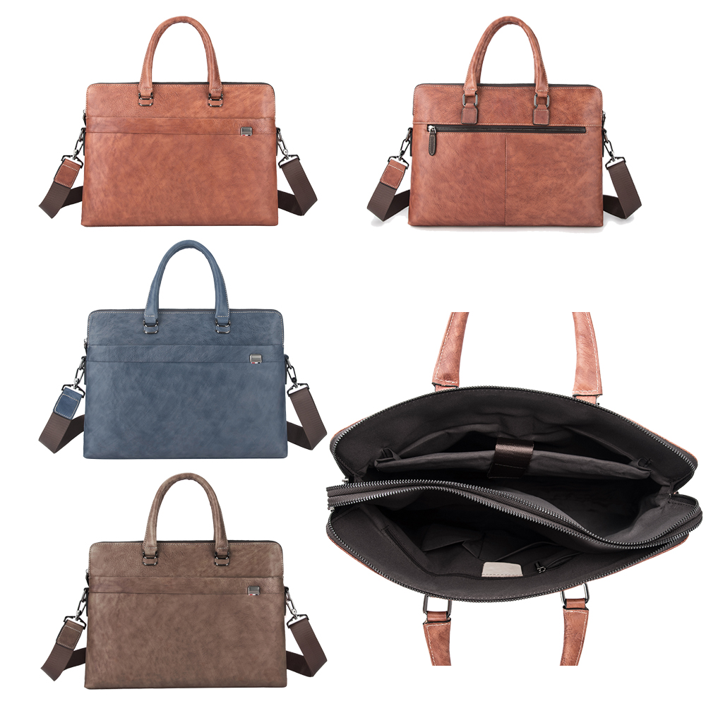 

Men Genuine Leather Crossbody Interior Compartment Laptop Messenger Bags Zipper Business Briefcases Handbags Totes Soft Cowhide Shoulder Bag, 3 colors for choice
