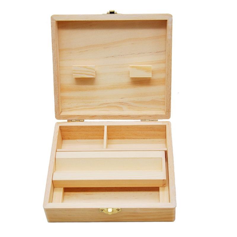 2021 Portable Wooden Box With Rolling Tray Natural Handmade Wood