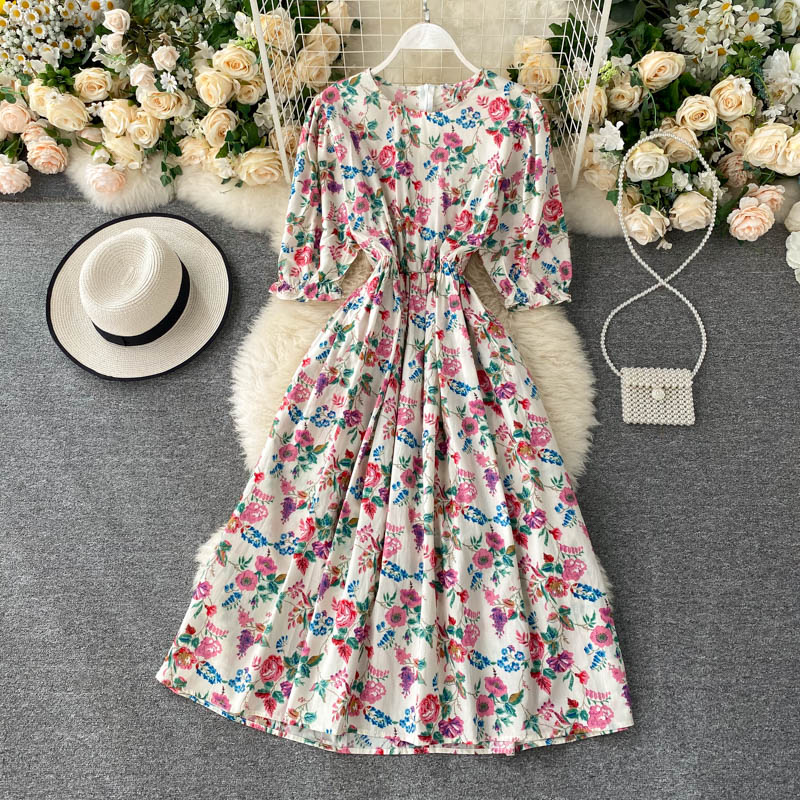 

Women Cotton Dress 2020 Summer New Fashion Female Half Sleeve Printed Casual Floral Dresses Elegant A-line Vestidos, Flower dress