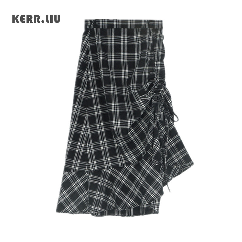 

Plaid skirt girls women casual Drawstring ruffled trumpet skirt 2020 spring summer new, Multi