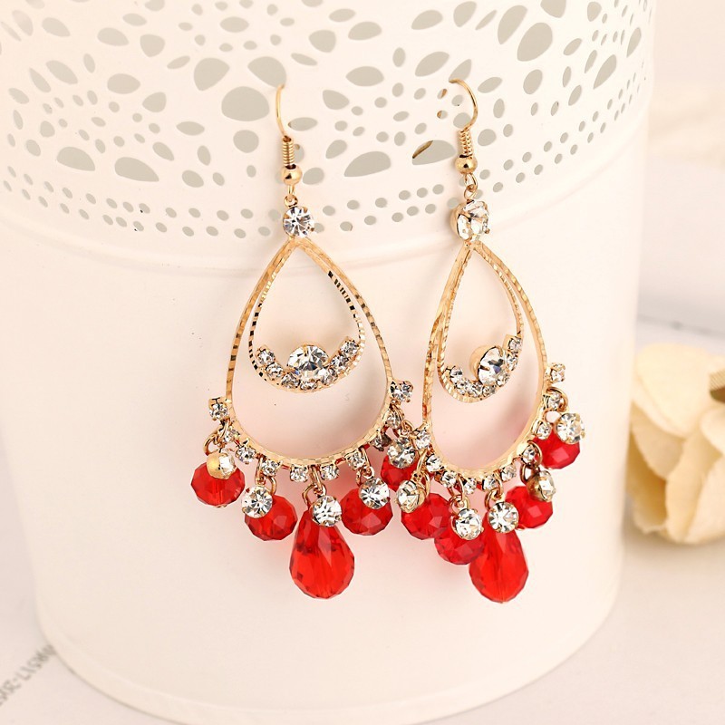 

Exaggeration Earring Luxurious Crystal Long Fund Eardrop Woman Multicolor Optional Earrings