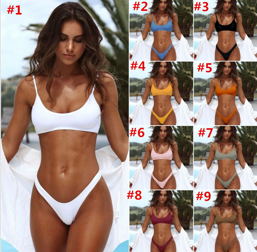 

Grid 2018 Newest Arrival 10 Solid color Swimwear for women swimsuit swimsuits Sexy Bikini for women Beach clothing two-piece Bikini
