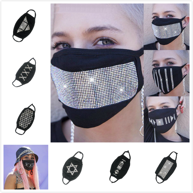 

Shiny Rhinestone masks Anti-Dust Dust Protective Cotton Mouth Face Mask Unisex Man Woman Cycling Caps & Wearing Black Fashion High quality