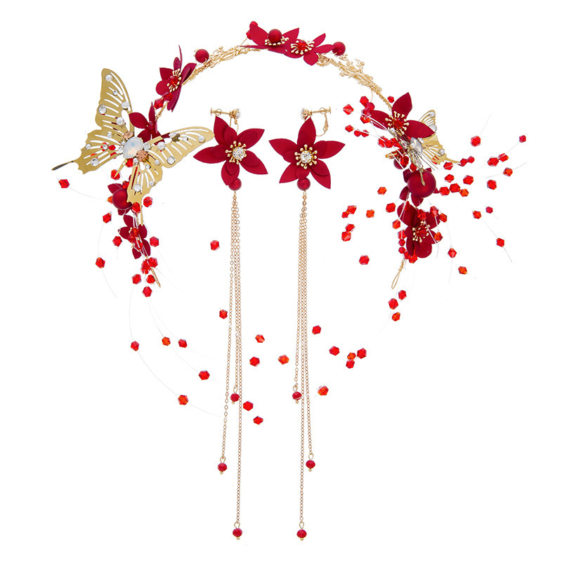 

Bride Headwear Marry Wedding Dress Full Dress Hair Hoop Hair Decorate Korean Wedding Golden Butterfly Toast Serve Accessories Product