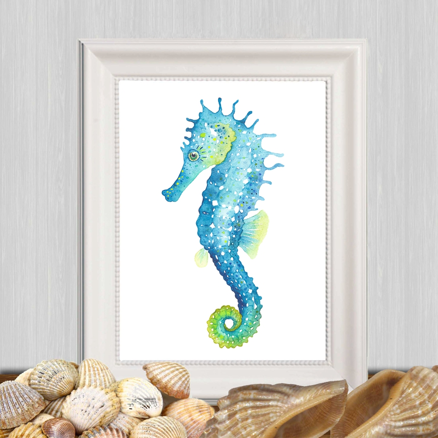 

Watercolor Marine Animal Hippocampus Canvas Painting Wall Art Decor , Hippocampus Print And Poster Beach Art Nautical Decor