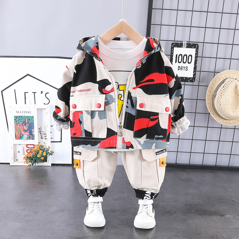 

HYLKIDHUOSE 2020 Spring Boys Clothing Sets Camouflage Coats T Shirt Pants 3 Piece Baby Infant Clothes Children Casual Costume, Red
