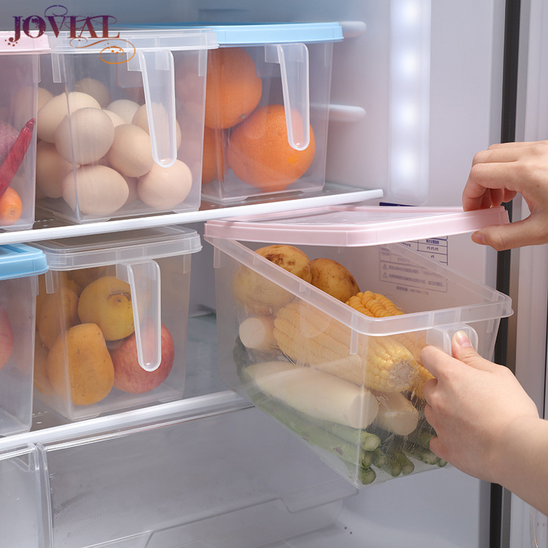 

Refrigerator Container PP Plastic Drawer Kitchen Organizer Cover Handle Transparent Rectangle Freezing Fresh Storage Box