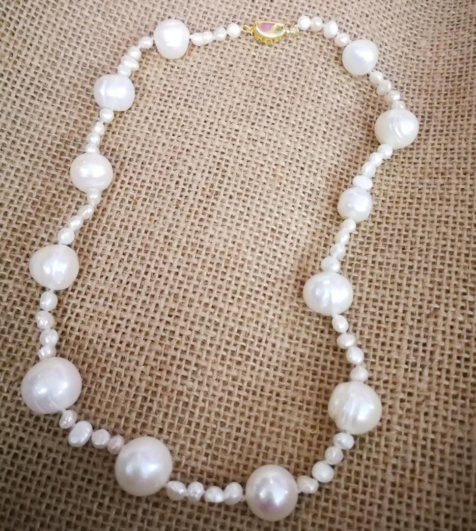 925 ruban fermoir 17/" 3 brins 8 mm Blanc Collier De Perles