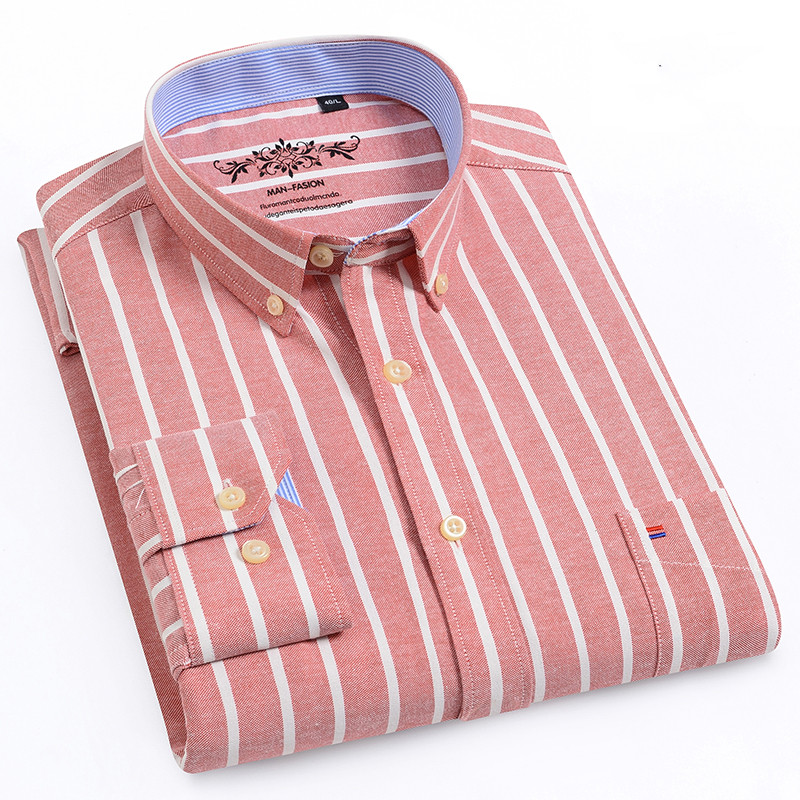 

Mens Washed Oxford Long-Sleeved Dress Shirts Cotton Men Big Striped Shirts Casual Business Fashion Middle-aged Man Shirt, 1006-72
