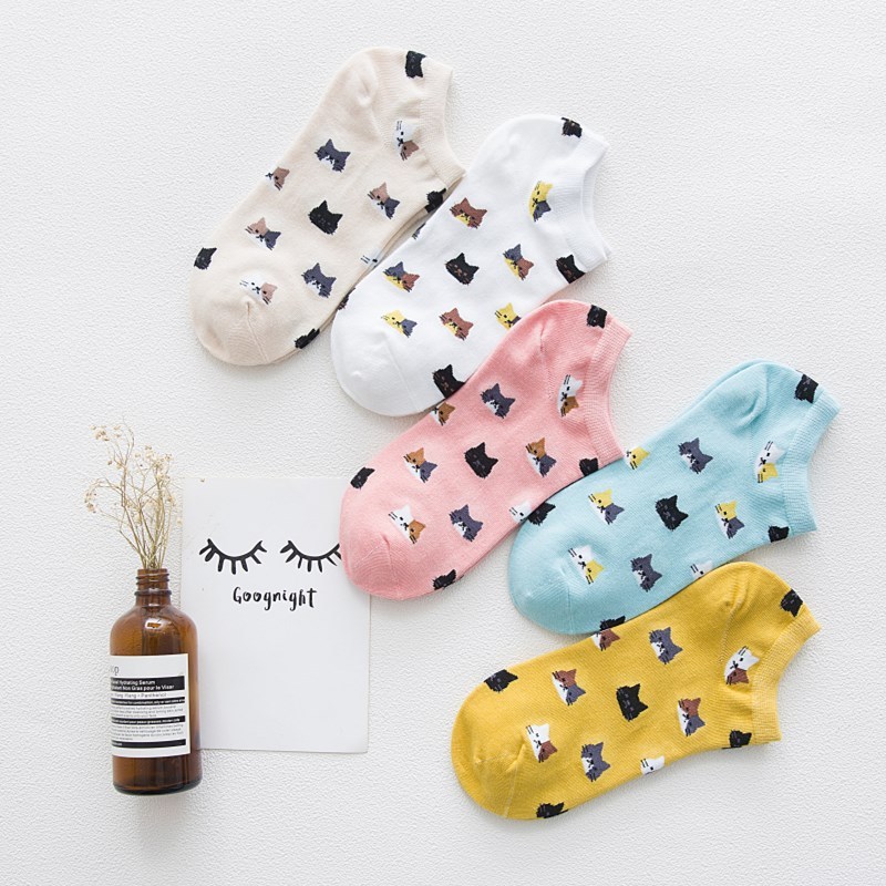 

5 Pairs Lot Cotton Women Socks Female Casual Boat Sock Cartoon Cat Cute Invisiable Slippers Girl Ankle Socks Drop Shipping, 05