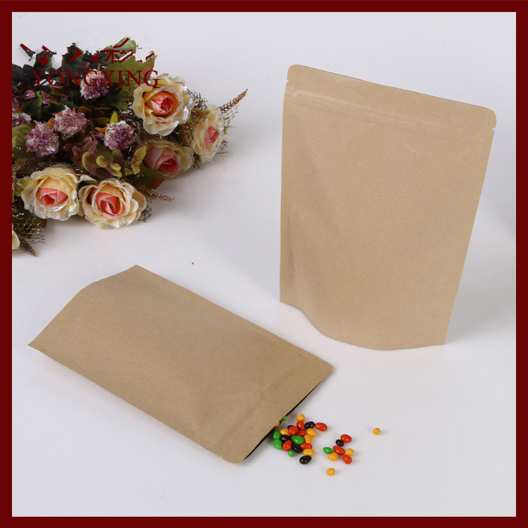 

15*24+4 10pcs brown self kraft paper bags stand up for gifts sweets and candy jewelry retail package paper