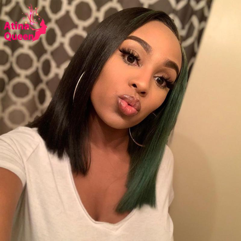 

Colored Pixie Cut Bob Wig Green Lace Front Human Hair Wig PrePlucked Remy 13x6 Deep Part Straight Short For Black Women, As pic