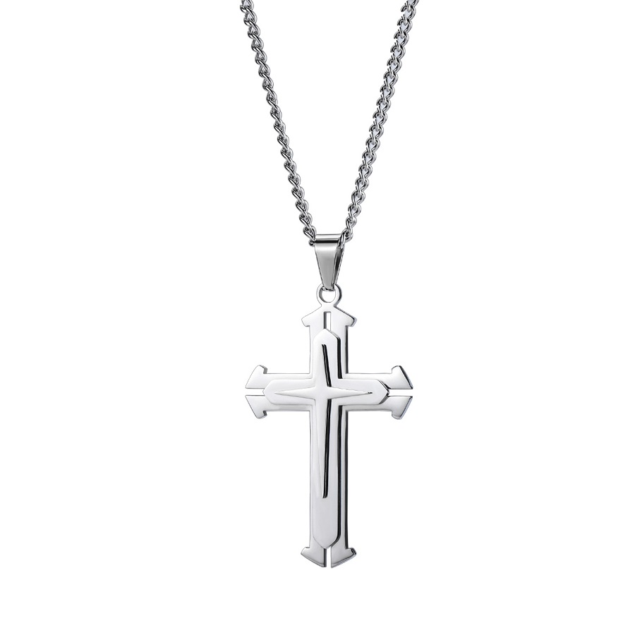 

Fashion Men Cross Pendant Necklace Hip Hop Jewelry Silver Black Stainless Steel 60cm Long Link Chain Punk Designer Necklaces For Mens Gifts