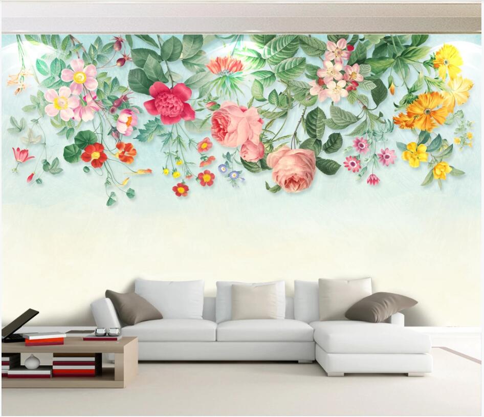

3d photo wallpaper custom mural on the wall Hand painted flowers in bloom Background wall Home decor living room wallpaper for walls 3 d, Non-woven wallpaper