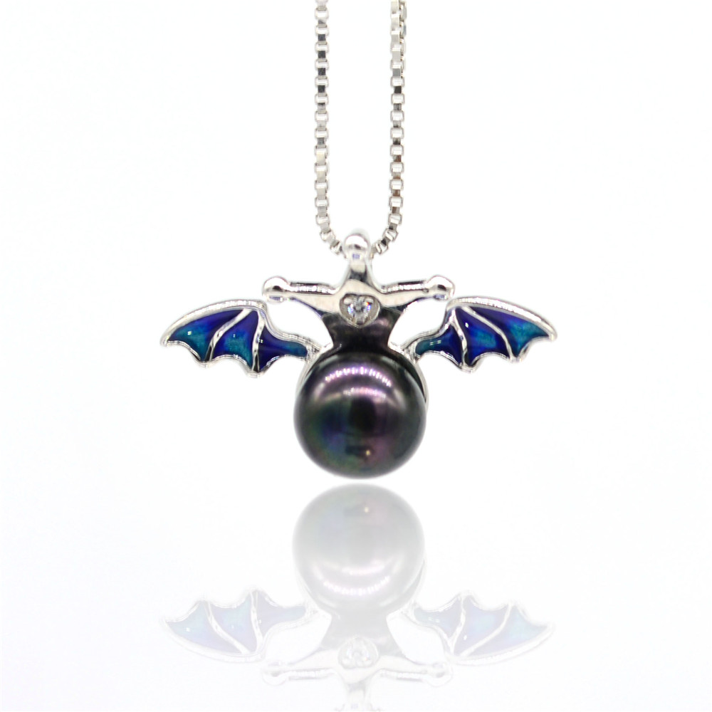 S925 sterling silver collars drop empty supports Pearl pendant accessories Bat pendant-image-432311150