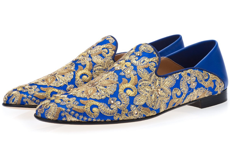

gold embroidery loafers hombre moccasins flat heel blue groom wedding dress shoes big size euro 38-46