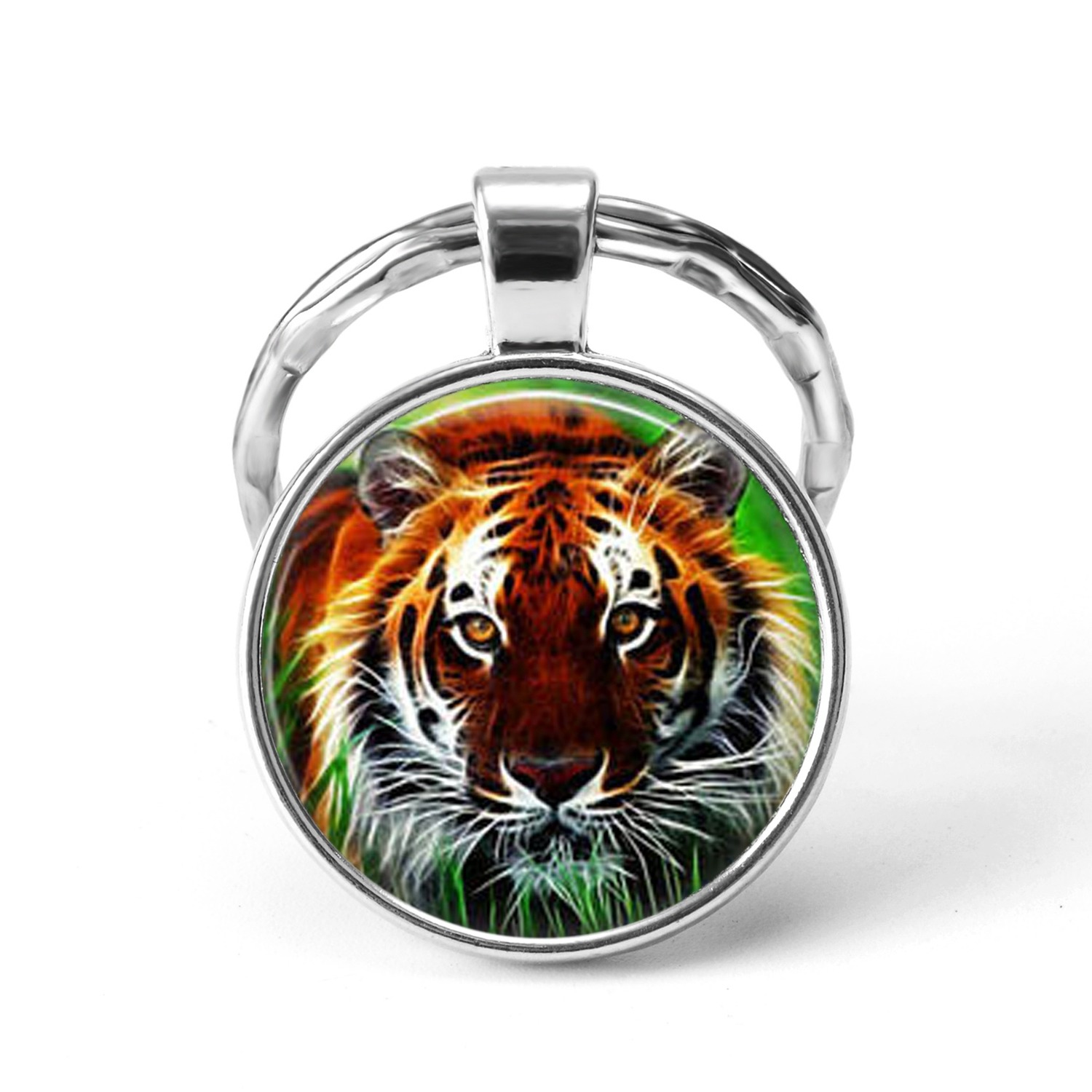

Vintage Wildlife Tiger Photo Round Pendant Keychain Men Keyring Fashion Pop Wild Animal Tiger Key Chain Christmas Gift Jewelry