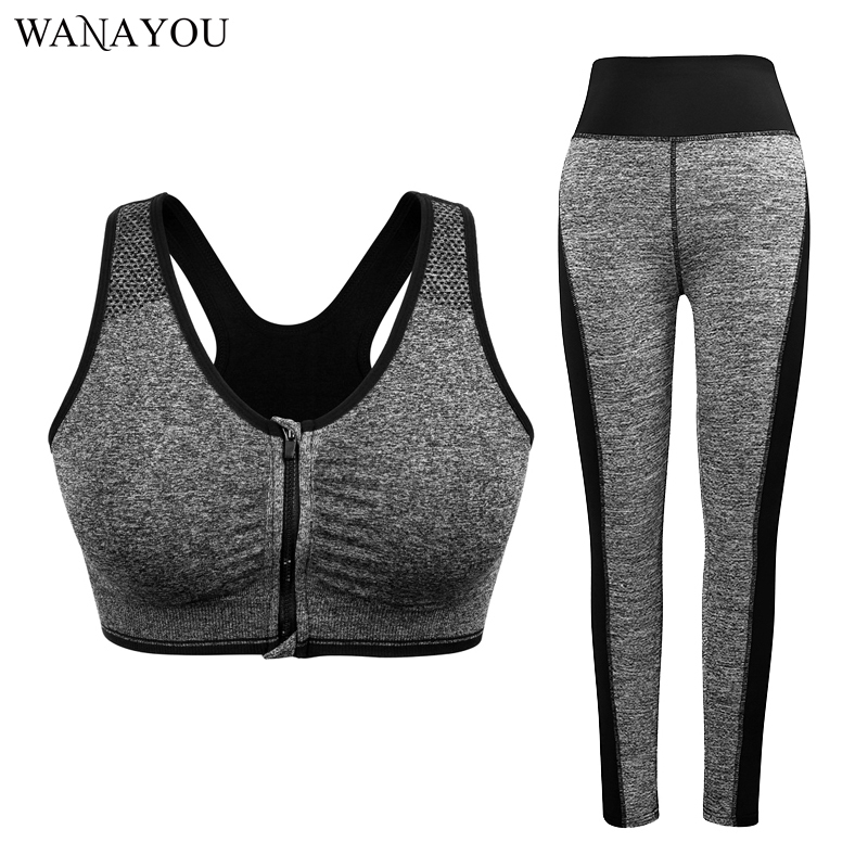 WANAYOU 2Pcs Femmes Ensembles de yoga Yoga Fitness Sport Soutien-gorge + Pantalon Legging Set, Gym Sport Costume Set Courir Vêtements d'entraînem