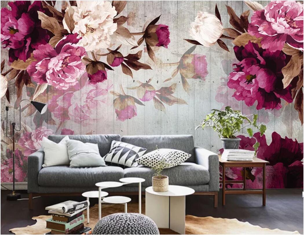 

3d room wallpaper custom photo mural Hand painted peony wood grain TV background wall wallpaper for walls 3 d, Non-woven fabric