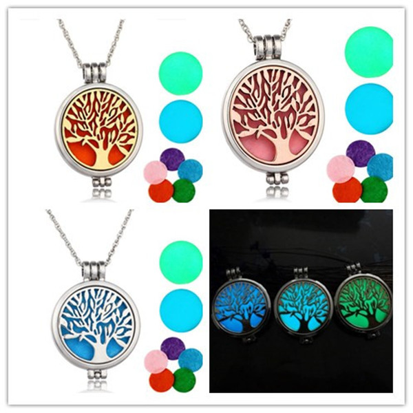 

Locket Necklace Aromatherapy Necklace With Felt Pads Stainless Steel Jewelry Pattern Tree of Life Pendant Essential Oils DIY Necklaces